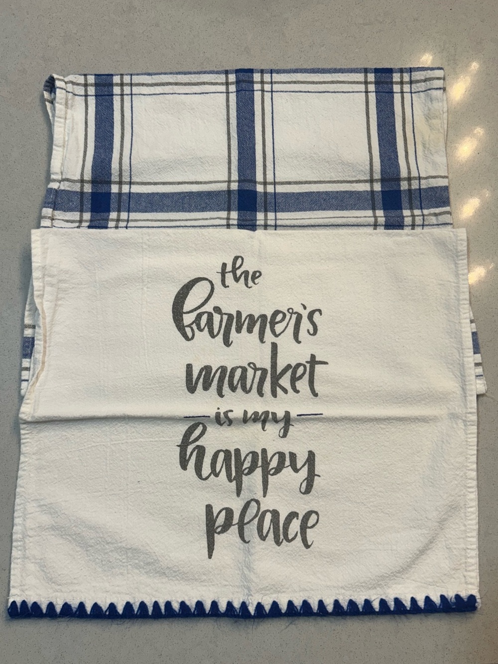 Farmers Market Happy Place Set of 2 Tea Towels - White and Blue